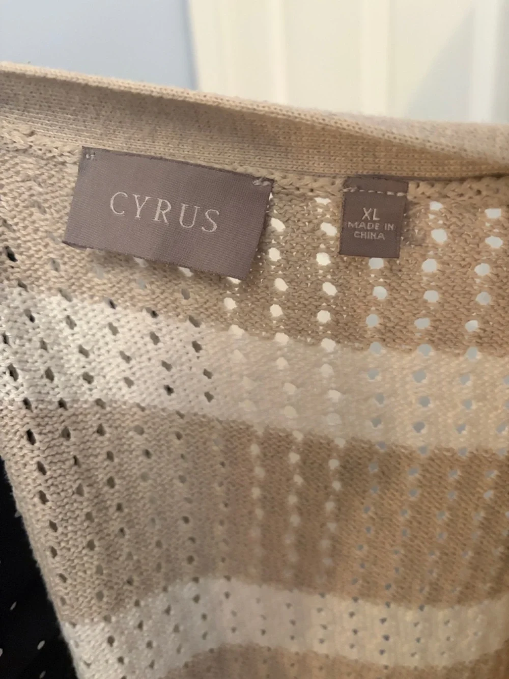 Cyrus Beige and White Striped Open-Front Knit Cardigan - Picture 3 of 3